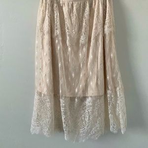 Ivory Lace Overlay Midi Skirt